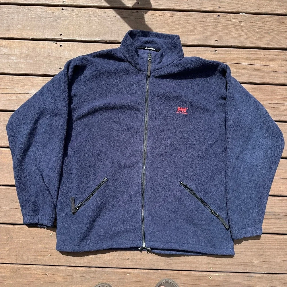 Helly Hansen Mens XL Full Zip Fleece Jacket Navy Blue Embroidered Logo Outdoor